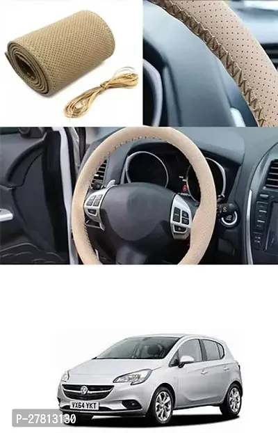 Stylish Car Steering Cover Beige Stiching  For Universal For Car Corsa