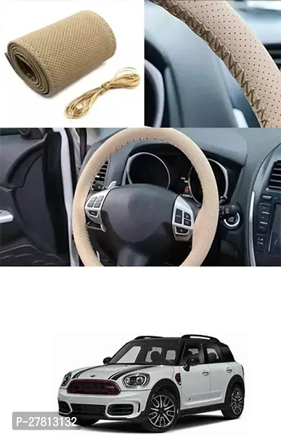 Stylish Car Steering Cover Beige Stiching  For Universal For Car Countryman