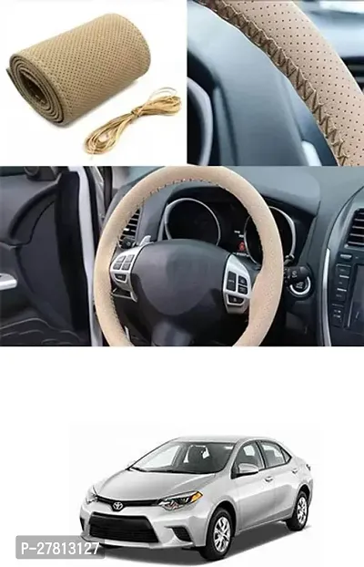 Stylish Car Steering Cover Beige Stiching  For Toyota Corolla