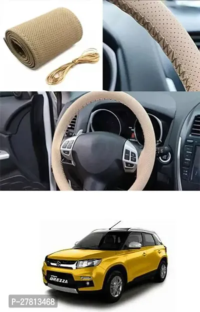 Stylish Car Steering Cover Beige Stiching  For Maruti Suzuki Vitara Brezza