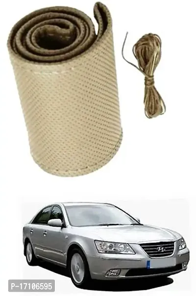 Car Stering Cover Hand Stiched Beige For Sonata Embera-thumb0