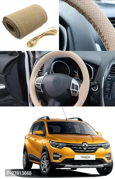 Stylish Car Steering Cover Beige Stiching  For Renault Triber