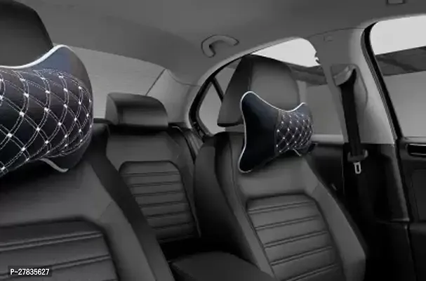 Stylish Car Neckrest Pillow  Premium Make Diamond Print Black-Silver For Chevrolet Enjoy-thumb2