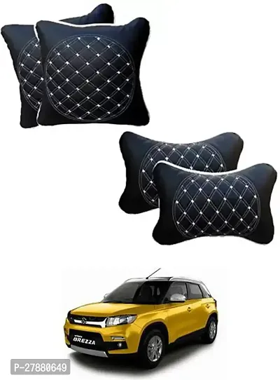 Car Neckrest Pillow Black Silver Set Of 4 For Maruti Suzuki Vitara Brezza