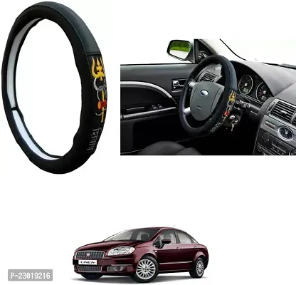 RONISH Exclusive Ring Type Car Steering Wheel Cover (Om Namah Shivay) Black For Fiat Linea Classic