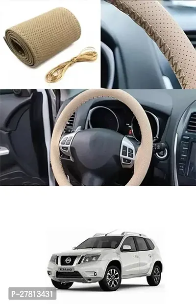 Stylish Car Steering Cover Beige Stiching  For Nissan Terrano