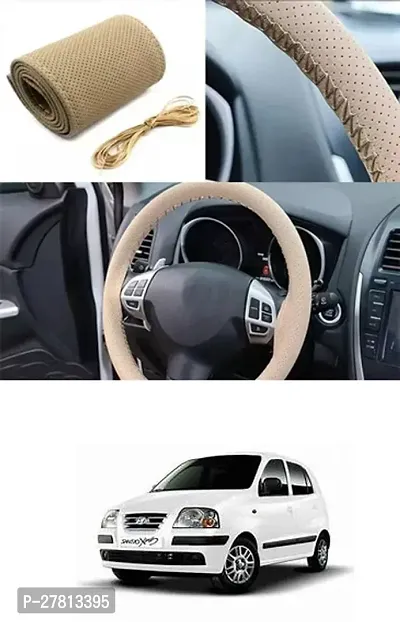 Stylish Car Steering Cover Beige Stiching  For Hyundai Santro Xing