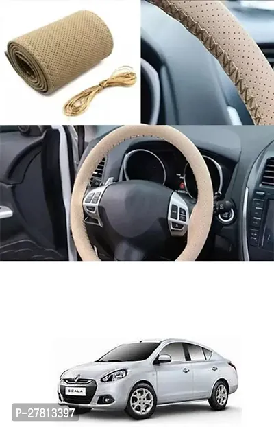 Stylish Car Steering Cover Beige Stiching  For Renault Scala-thumb0