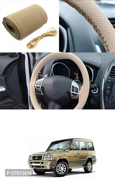 Stylish Car Steering Cover Beige Stiching  For Tata Sumo Gold-thumb0