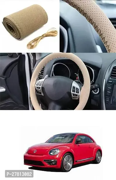 Stylish Car Steering Cover Beige Stiching  For Volkswagen Beetle