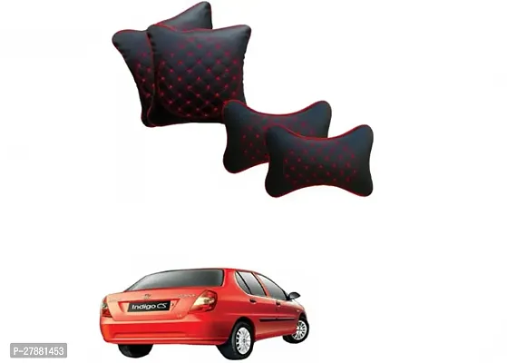 Car Neckrest Pillow Black Red Set Of 4 For Tata Indigo CS