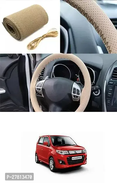 Stylish Car Steering Cover Beige Stiching  For Maruti Suzuki WagonR Stingray-thumb0