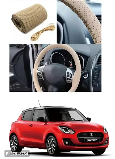 Stylish Car Steering Cover Beige Stiching  For Maruti Suzuki Swift RS