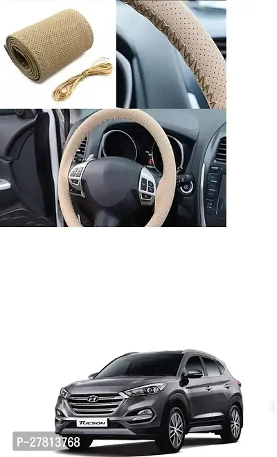 Stylish Car Steering Cover Beige Stiching  For Hyundai Tucson Facelift