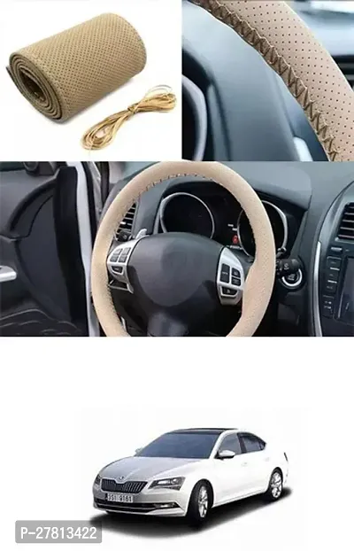 Stylish Car Steering Cover Beige Stiching  For Skoda Superb