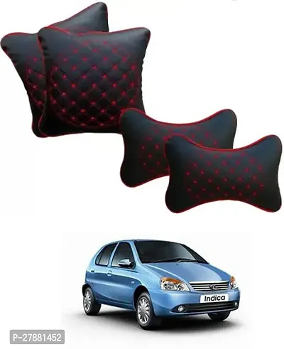 Car Neckrest Pillow Black Red Set Of 4 For Tata Indicab