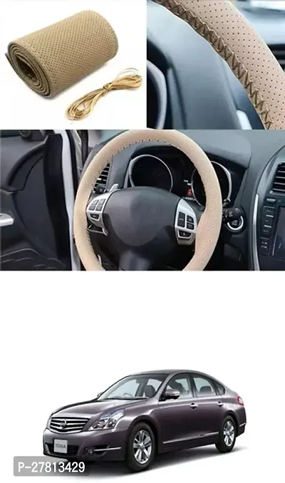 Stylish Car Steering Cover Beige Stiching  For Nissan Teana