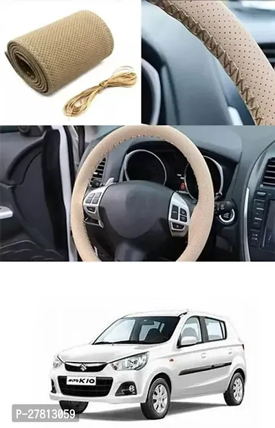 Stylish Car Steering Cover Beige Stiching  For Maruti Suzuki Alto K10-thumb0