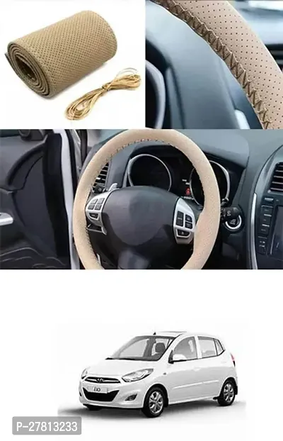 Stylish Car Steering Cover Beige Stiching  For Hyundai i10