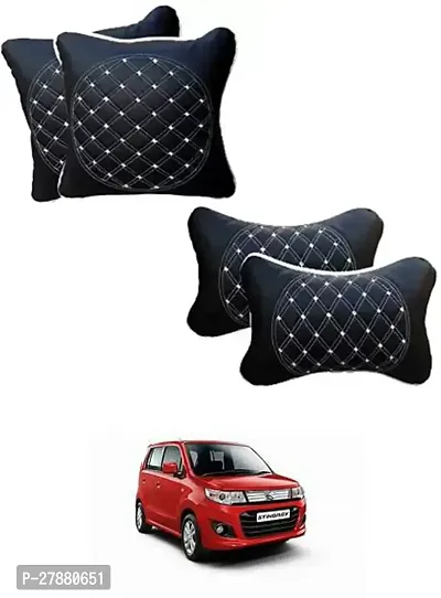 Car Neckrest Pillow Black Silver Set Of 4 For Maruti Suzuki WagonR Stingray