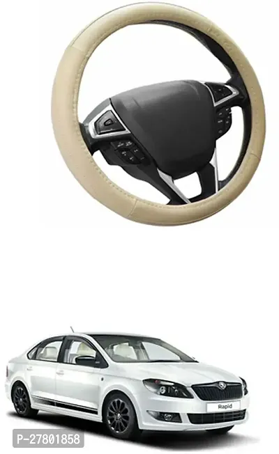 Designer Car Steering Cover Round Beige For Skoda Rapid