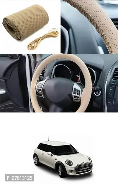 Stylish Car Steering Cover Beige Stiching  For Universal For Car Cooper