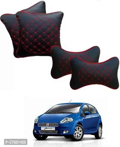 Car Neckrest Pillow Black Red Set Of 4 For Fiat Grande Punto