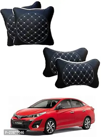 Car Neckrest Pillow Black Silver Set Of 4 For Toyota VIOS