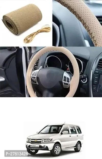 Stylish Car Steering Cover Beige Stiching  For Chevrolet Tavera-thumb0