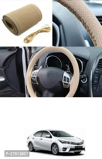 Stylish Car Steering Cover Beige Stiching  For Toyota Altis