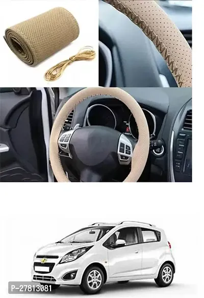 Stylish Car Steering Cover Beige Stiching  For Chevrolet Beat