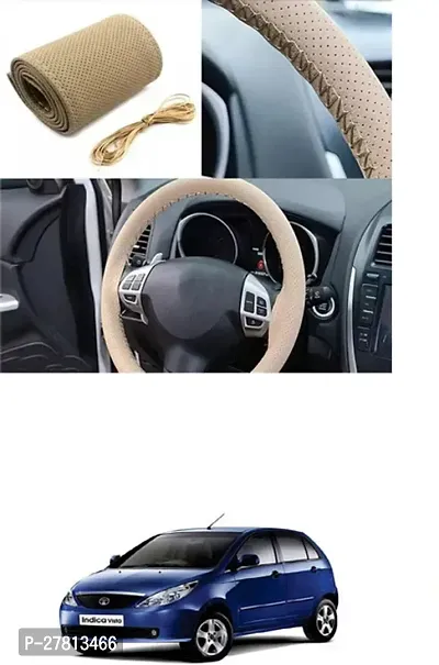 Stylish Car Steering Cover Beige Stiching  For Tata Vista Tech