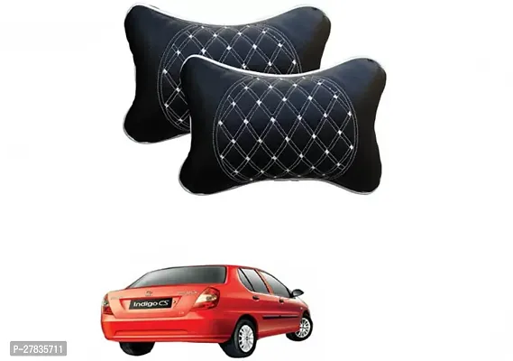 Stylish Car Neckrest Pillow  Premium Make Diamond Print Black-Silver For Tata Indigo CS