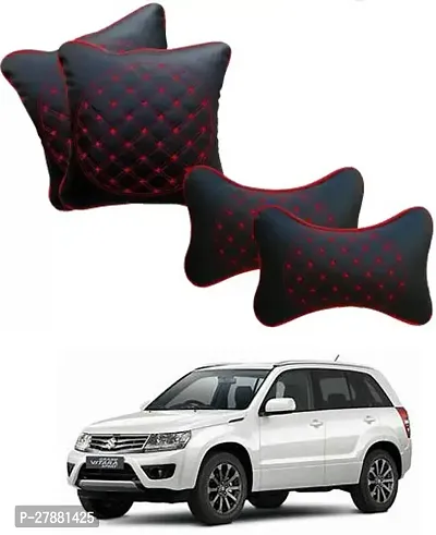 Car Neckrest Pillow Black Red Set Of 4 For Maruti Suzuki Grand Vitara