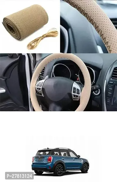 Stylish Car Steering Cover Beige Stiching  For Universal For Car Cooper SE-thumb0