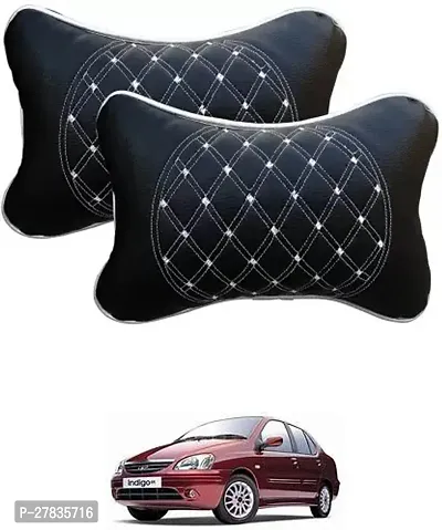 Stylish Car Neckrest Pillow  Premium Make Diamond Print Black-Silver For Tata Indigo