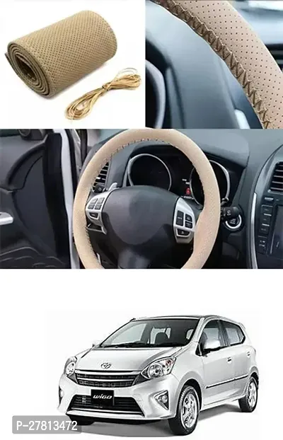 Stylish Car Steering Cover Beige Stiching  For Toyota Wigo-thumb0