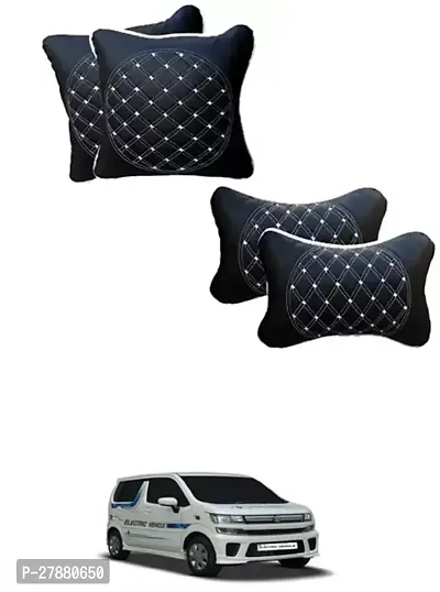 Car Neckrest Pillow Black Silver Set Of 4 For Maruti Suzuki WagonR Electric Vehicle