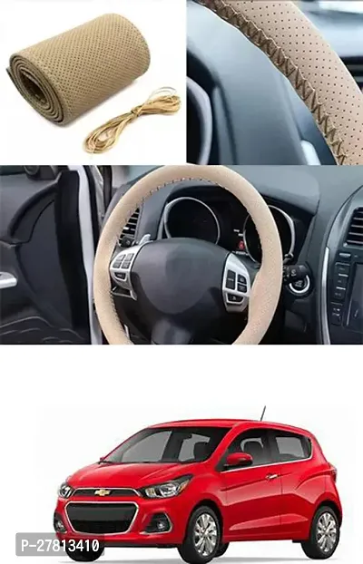 Stylish Car Steering Cover Beige Stiching  For Chevrolet Spark