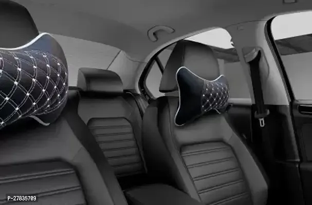 Stylish Car Neckrest Pillow  Premium Make Diamond Print Black-Silver For Tata Indica-thumb2