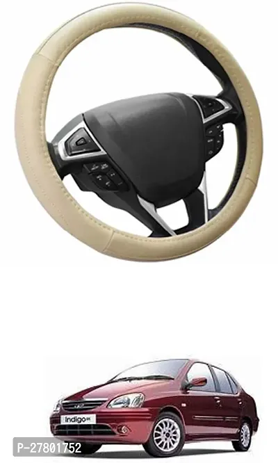 Designer Car Steering Cover Round Beige For Tata Indigo-thumb0