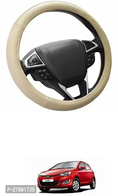 Designer Car Steering Cover Round Beige For Hyundai I20-thumb0