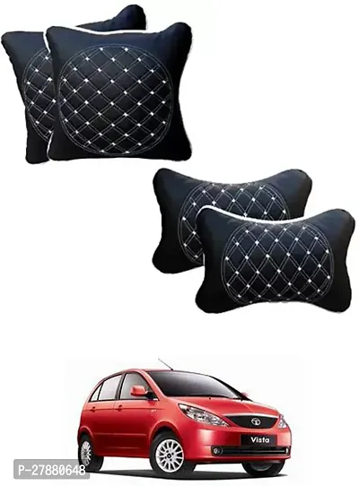 Car Neckrest Pillow Black Silver Set Of 4 For Tata Vista