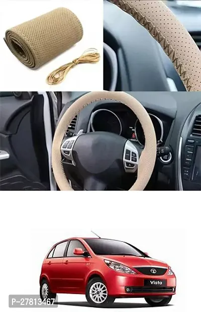 Stylish Car Steering Cover Beige Stiching  For Tata Vista