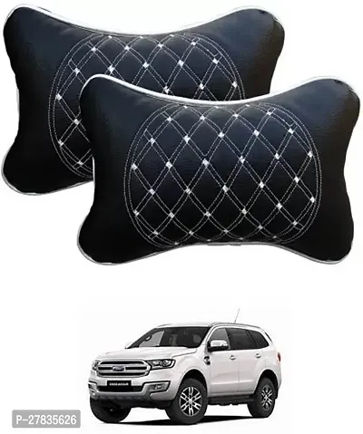 Stylish Car Neckrest Pillow  Premium Make Diamond Print Black-Silver For Ford Endeavour