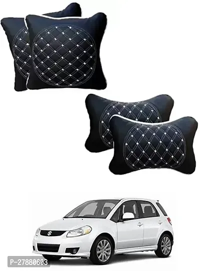 Car Neckrest Pillow Black Silver Set Of 4 For Maruti Suzuki SX4-thumb0