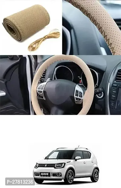 Stylish Car Steering Cover Beige Stiching  For Maruti Suzuki ignis