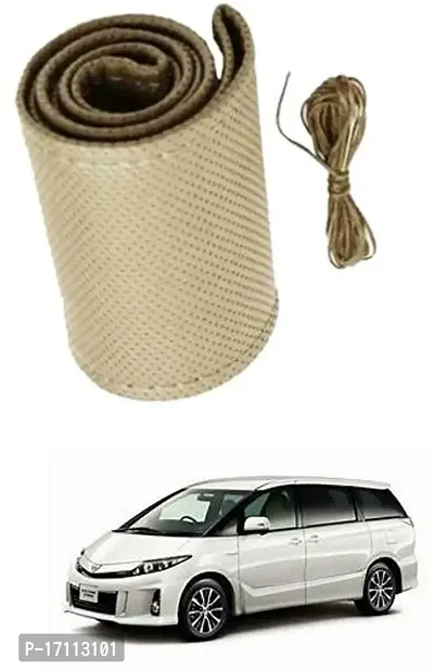 Car Stering Cover Hand Stiched Beige For Estima-thumb0