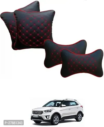 Car Neckrest Pillow Black Red Set Of 4 For Hyundai Creta-thumb0