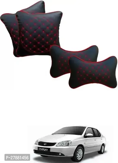 Car Neckrest Pillow Black Red Set Of 4 For Tata Indigo XL-thumb0